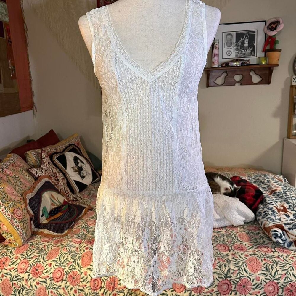 Staring at Stars Boho White Lace Drop Waist Mini Layering Dress